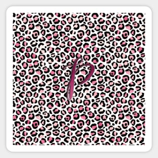 Letter P Monogram & Pink Leopard Print Sticker
